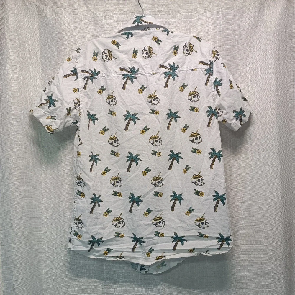 VSTR Men's‎ S Hawaiian Button Up Skulls Palm Trees Floral 100% Cotton Vacation